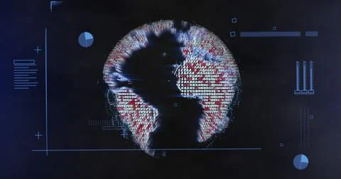 Image of data processing over globe on black background Illustrazione stock