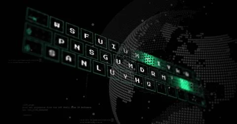 Image of data processing over globe on black background 스톡 일러스트