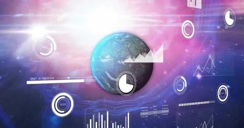 Image of data processing over globe and statistics 스톡 일러스트