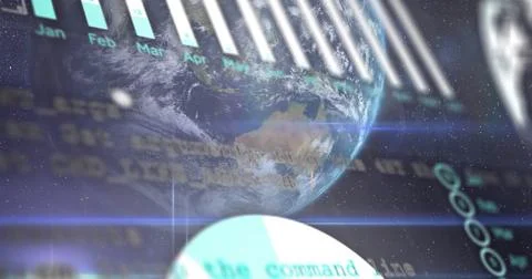 Image of data processing over globe and clouds イラスト素材