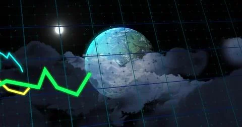Image of data processing over globe and clouds イラスト素材