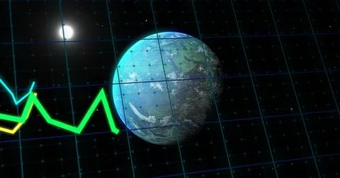 Image of data processing over globe and clouds 스톡 일러스트