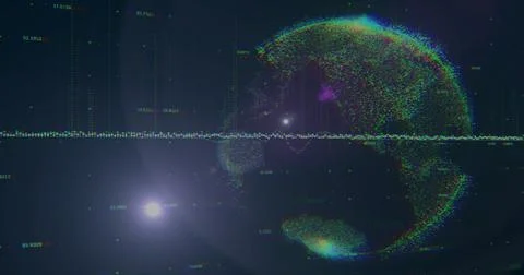 Image of data processing over globe on black background イラスト素材