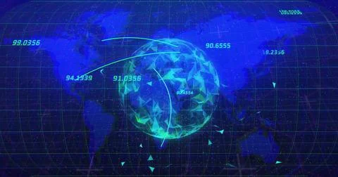 Image of data processing over globe Illustrazione stock