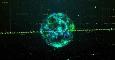 Image of data processing over globe on black background イラスト素材