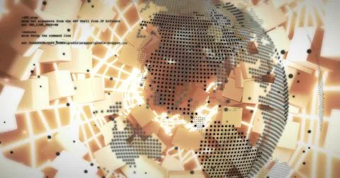 Image of data processing over globe on glowing background Stockillustratie