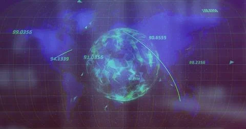 Image of data processing over globe and world map Stock Illustration