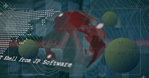 Image of data processing over globe and shapes 库存插图
