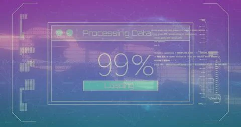 Image of data processing over globe on purple background Illustrazione stock