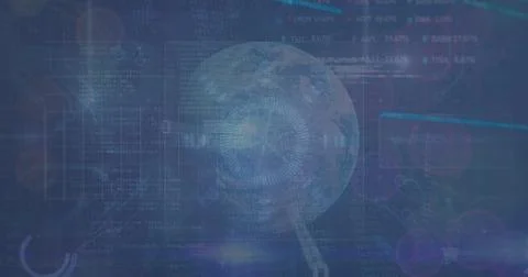 Image of data processing over globe 库存照片