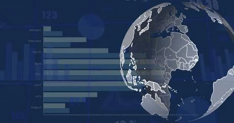 Image of data processing over globe on blue background Stock Photos