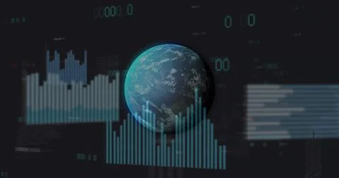 Image of data processing over globe on black background Foto stock