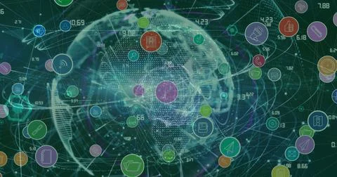 Image of data processing over globe Stockfoto's