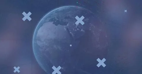 Image of data processing over globe 写真素材