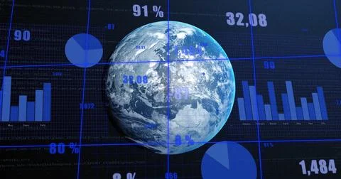 Image of data processing over globe on black background Foto stock