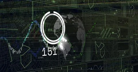 Image of data processing over globe on black background Foto stock