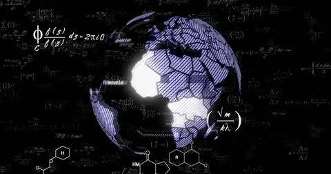 Image of data processing over globe on black background 写真素材