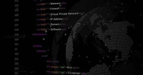 Image of data processing over globe on black background Stock Photos