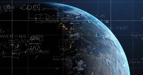 Image of data processing over globe on blue background 写真素材