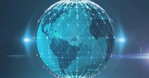 Image of data processing over globe on blue background Foto stock