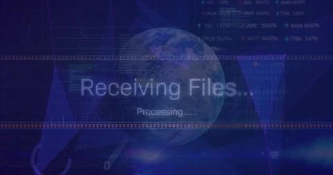 Image of data processing over globe on dark background 스톡 사진