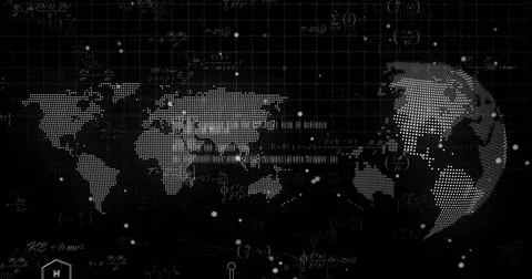 Image of data processing over globe and world map Stock Photos