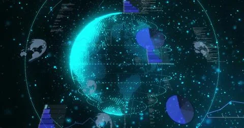 Image of data processing over globe 写真素材