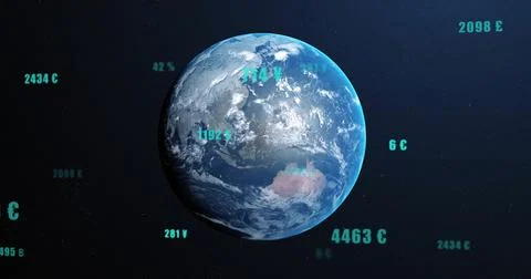 Image of data processing over globe on black background Stock Photos