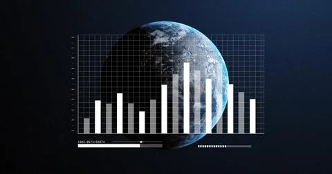Image of data processing over globe on black background Foto stock
