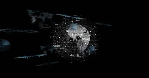 Image of data processing over globe on black background Foto stock
