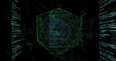 Image of data processing over globe of connections on black background Foto stock