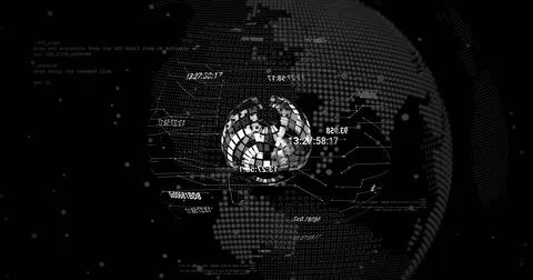 Image of data processing over globe on black background Foto stock