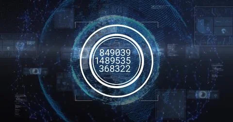 Image of data processing over globe on black background Foto stock