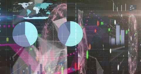 Image of data processing over globe on black background Foto stock