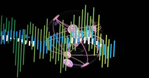 Image of data processing over globe of connections on black background Stock Photos
