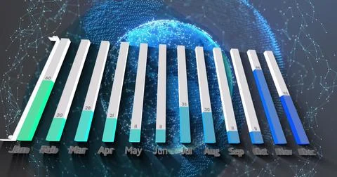 Image of data processing over globe on black background 스톡 사진