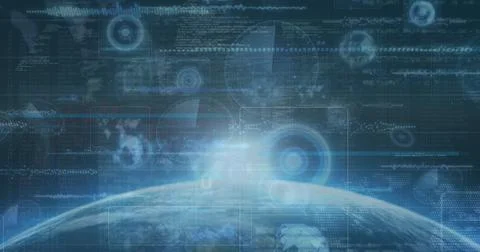 Image of data processing over globe Foto stock