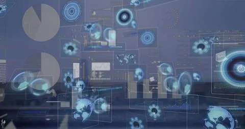 Image of data processing over globes Illustrazione stock