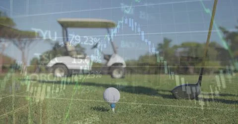 Image of data processing over golf ball on golf course Fotos Stock