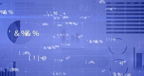 Image of data processing over graphs and charts on blue background Stock Photos