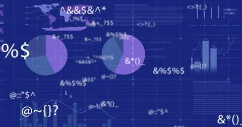 Image of data processing over graphs and charts on blue background Stock Photos
