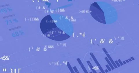 Image of data processing over graphs and charts on blue background Stock Photos