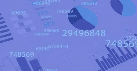 Image of data processing over graphs and charts on blue background Stock Photos