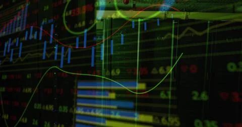 Image of data processing over green lights of computer server Stock Illustration