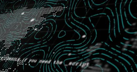 Image of data processing over green lines on black background 스톡 사진