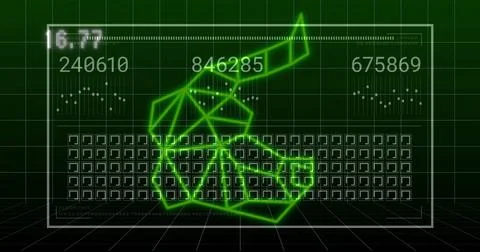 Image of data processing over green shapes Stock Photos