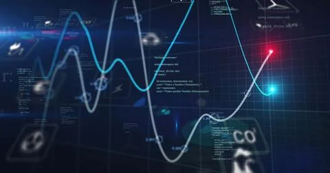 Image of data processing over grid on black background Stock Illustration