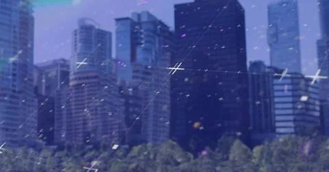 Image of data processing over grid and cityscape Stock Illustration