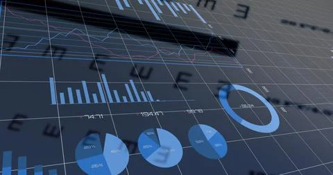Image of data processing over grid and symbols 스톡 사진