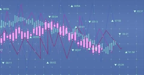 Image of data processing over grid network against blue background Stock-Fotos